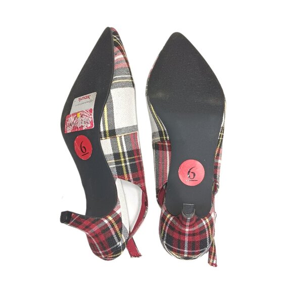Isaac Mizrahi Plaid Kitten Heels Womens 6 Red Preppy Academia 90s Y2K Slingback - Picture 5 of 6